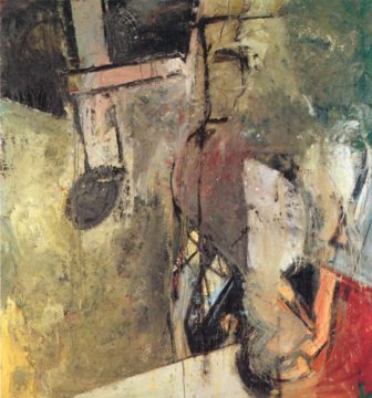 Blind Ears no. 3, 205 x 180 cm, oil and paper on canvas, 1987. Gentofte Town Hall