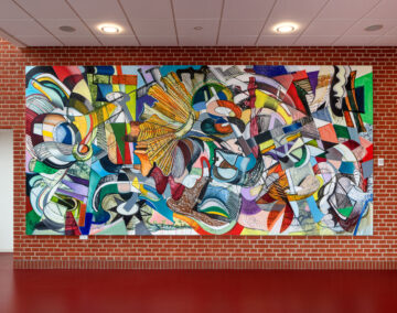 Revolving Spex, 265 x 550 cm, oil on canvas, 2019. Aarhus University Hospital, Skejby. Ny Carlsbergfondet