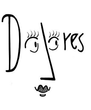 Dolores, Logo and sign for Restaurant DOLORES, Kildepladsen 12, 1799 København V. Variable sizes, 2024.